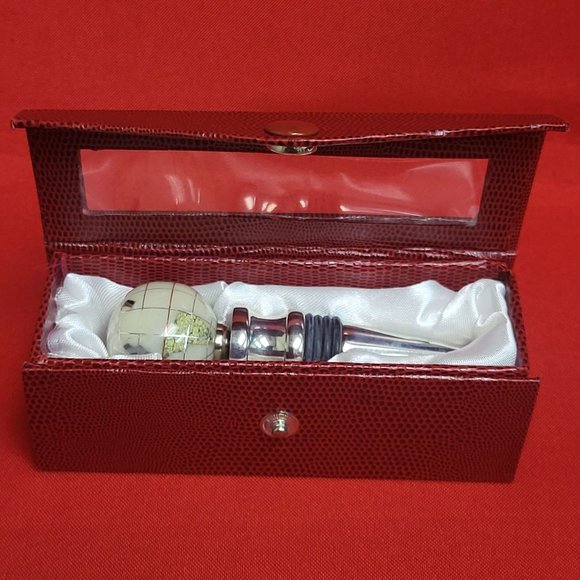 Gemstone World Globe Chrome Base Wine Bottle Stopper Cloisonne Inlaid - Picture 2 of 16